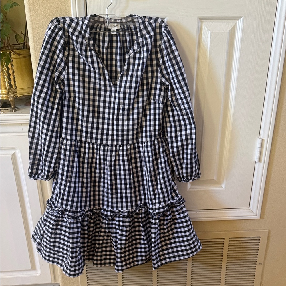 J. Crew Black and White Gingham Long Sleeve Re Formation spring Dress